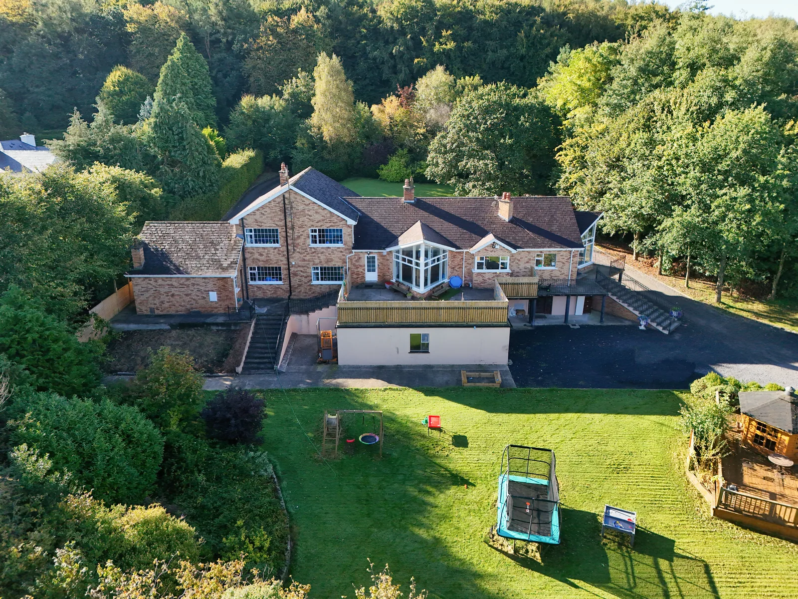 A home and its grounds from above